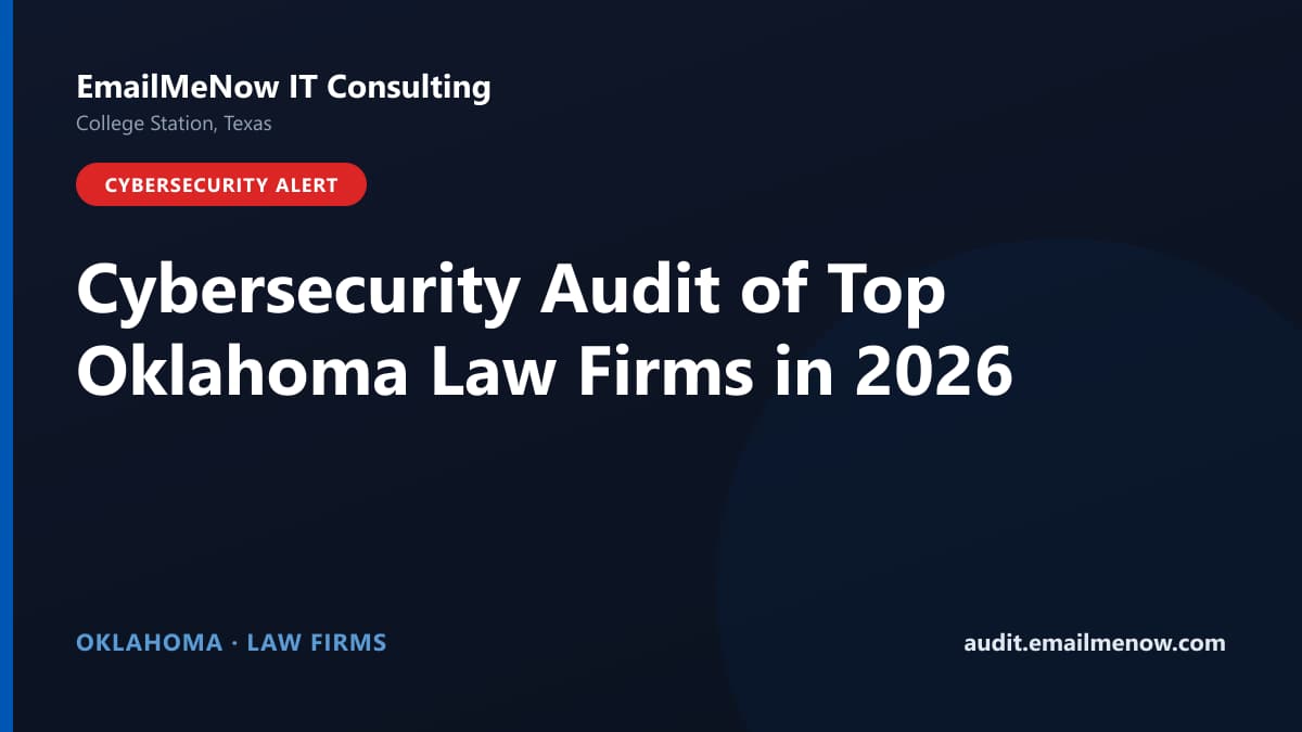 Digital audit dashboard with a Oklahoma state map showing cybersecurity scores of major Oklahoma law firms
