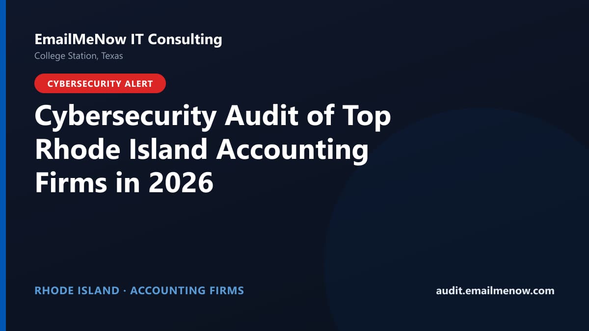 Digital audit dashboard with a Rhode Island state map showing cybersecurity scores of major Rhode Island accounting firms