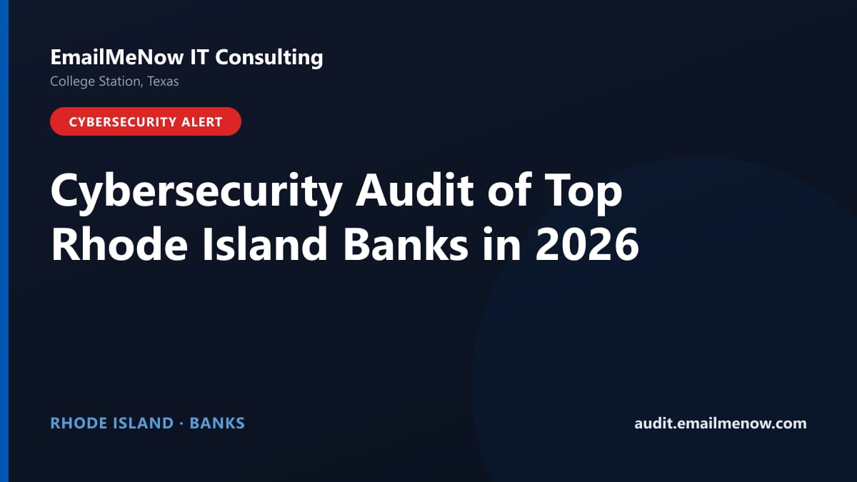 Digital audit dashboard with a Rhode Island state map showing cybersecurity scores of major Rhode Island banks