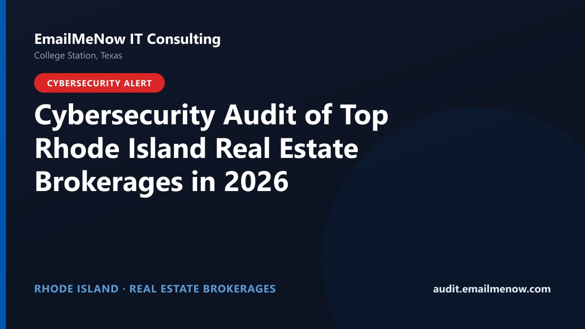 Digital audit dashboard with a Rhode Island state map showing cybersecurity scores of major Rhode Island real estate brokerages