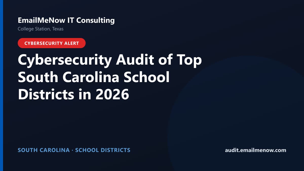 Digital audit dashboard with a South Carolina state map showing cybersecurity scores of major South Carolina school districts