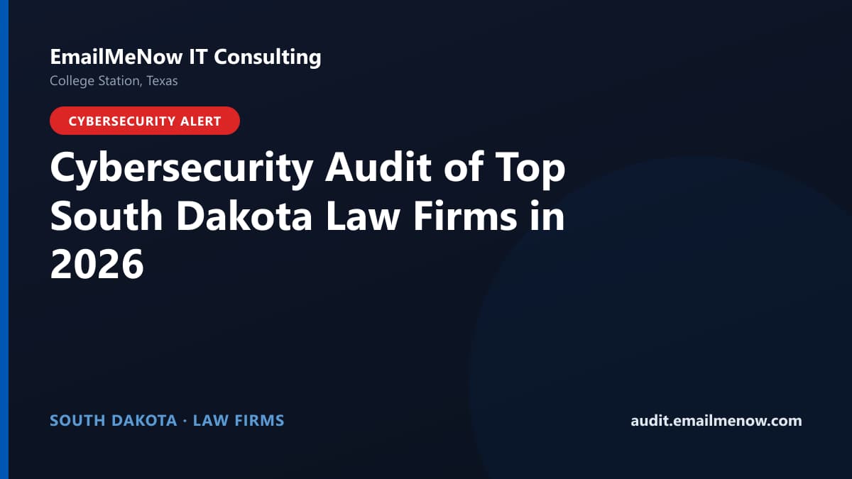 Digital audit dashboard with a South Dakota state map showing cybersecurity scores of major South Dakota law firms