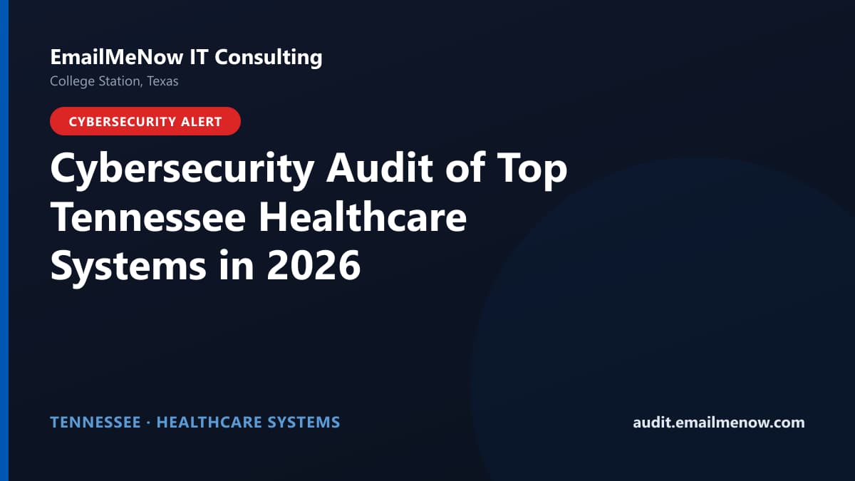 Digital audit dashboard with a Tennessee state map showing cybersecurity scores of major Tennessee hospitals and healthcare systems