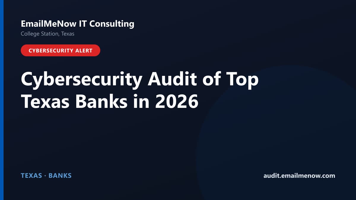 Digital audit dashboard with a Texas state map showing cybersecurity scores of major Texas banks