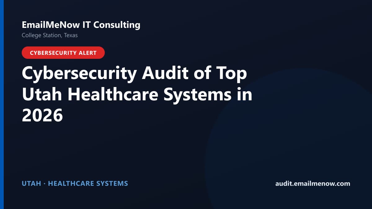 Digital audit dashboard with a Utah state map showing cybersecurity scores of major Utah hospitals and healthcare systems