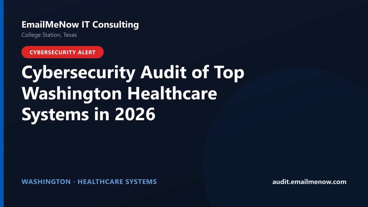 Digital audit dashboard with a Washington state map showing cybersecurity scores of major Washington hospitals and healthcare systems