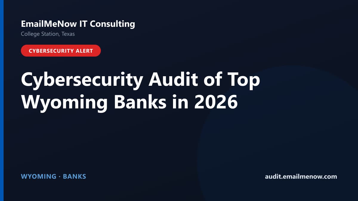 Digital audit dashboard with a Wyoming state map showing cybersecurity scores of major Wyoming banks