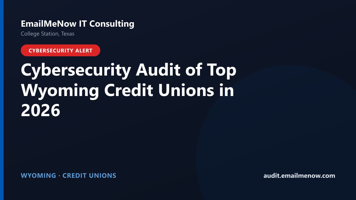 Digital audit dashboard with a Wyoming state map showing cybersecurity scores of major Wyoming credit unions