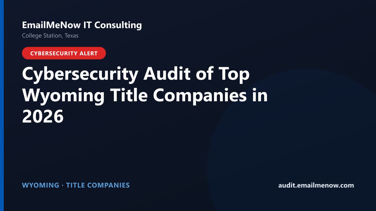 Digital audit dashboard with a Wyoming state map showing cybersecurity scores of major Wyoming title companies